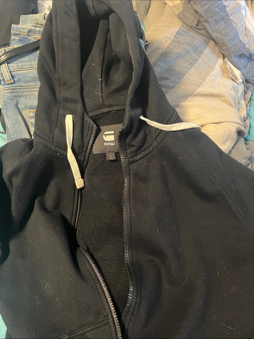 G-Star Black Zip-Up Hoodie with Cream Drawstrings